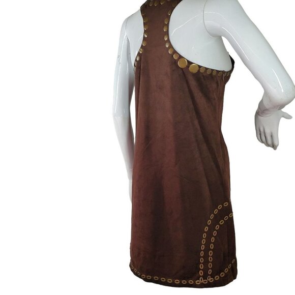 Retro Metal Embellished T Back Tunic Top Brown Microfiber Lee and Joe Womens Med - Picture 5 of 14